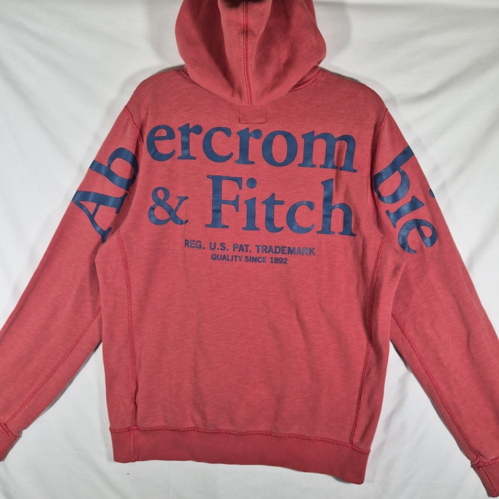 2000s Y2k Abercrombie & Fitch Men's M Red Hoodie Big Logo Spell Out